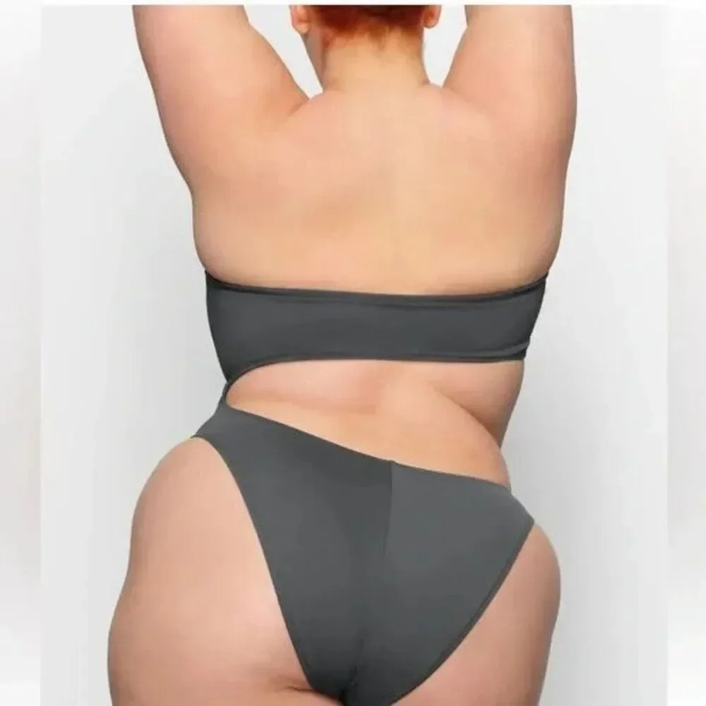 SKIMS Size 3X Recycled Swim Womens Strapless Monokini Bathing Suit Gunmetal NEW